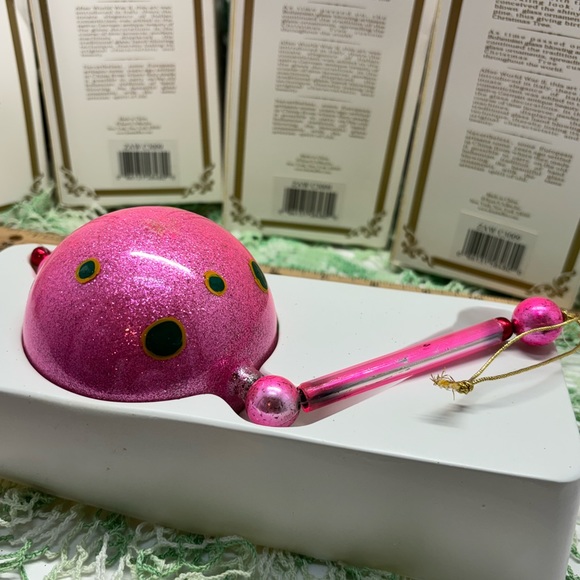 VTG KURT ADLER 6 Polka-Dot Kringle Glass Christmas Ornament Orig Box Fuchsia/Gr - Picture 4 of 16